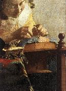 VERMEER VAN DELFT, Jan, The Lacemaker (detail) wet